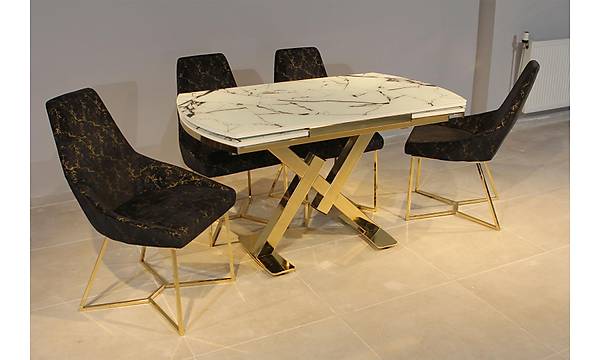 Açılır Yemek Masas Takımı - Pramit Gold Yemek Masa Sandalye