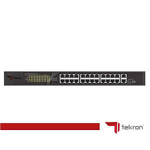 TEKRON 24+2 PORT RACKMOUNT 10/100+2PORT 10/1000+1XSFP  RJ45 UPL�NK POE 300W.250 METRE SWITCH