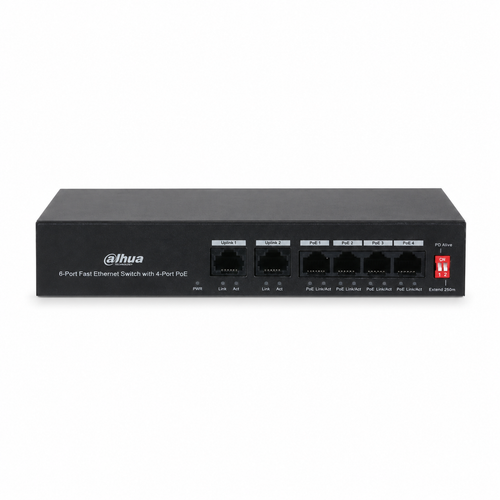 Dahua PFS3006-4ET-36 4 PoE 2 Uplink 250 m Fast Ethernet Switch