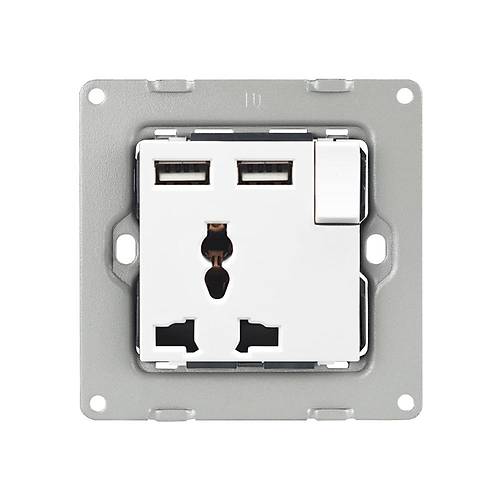 Interra ITR940-1021 3 Pin'li Evrensel 2 USB arj Cihazl Anahtarl Priz - Beyaz