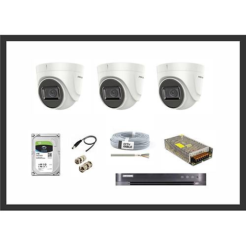 Hikvision 2MP HDTVI Ev Bebek Bakc zleme 3 Kamera Sistemleri Gvenlik Seti