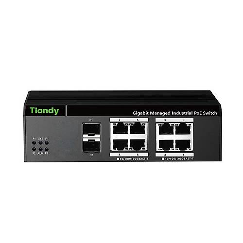 Tiandy EPS-END1008G-2SFP 8 Port Gigabit Layer2 Ynetilebilir Endstriyel AI POE Switch