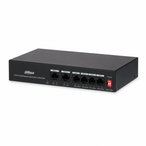 Dahua PFS3006-4ET-36 4 PoE 2 Uplink 250 m Fast Ethernet Switch