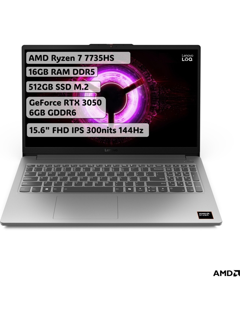 Lenovo LOQ Essential AMD Ryzen 7 7735HS 16GB 512GB SSD RTX3050 Freedos 15.6" FHD 144Hz Taşınabilir Bilgisayar 83S00033TR