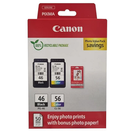 Canon PG-46 Siyah / CL-56 Orjinal Renkli Multipack Kartu + Fotoraf Kad Hediyeli