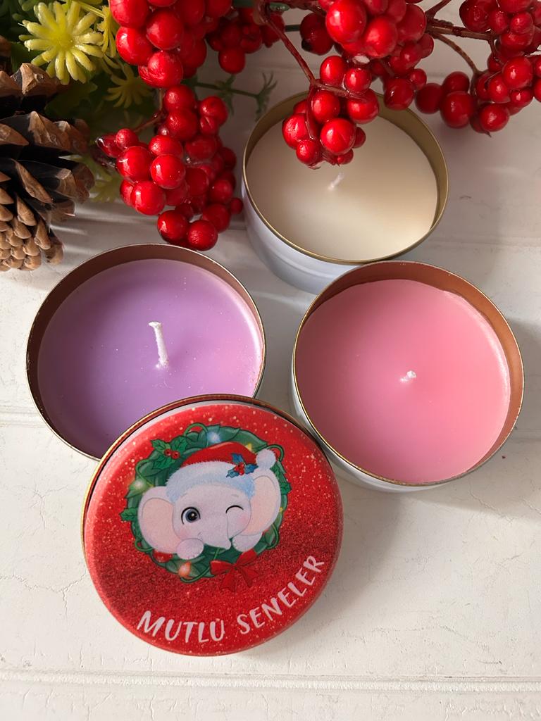 Yılbaşı-Noel-Yeni Yıl Mumlu  Mini Metal Kutu
