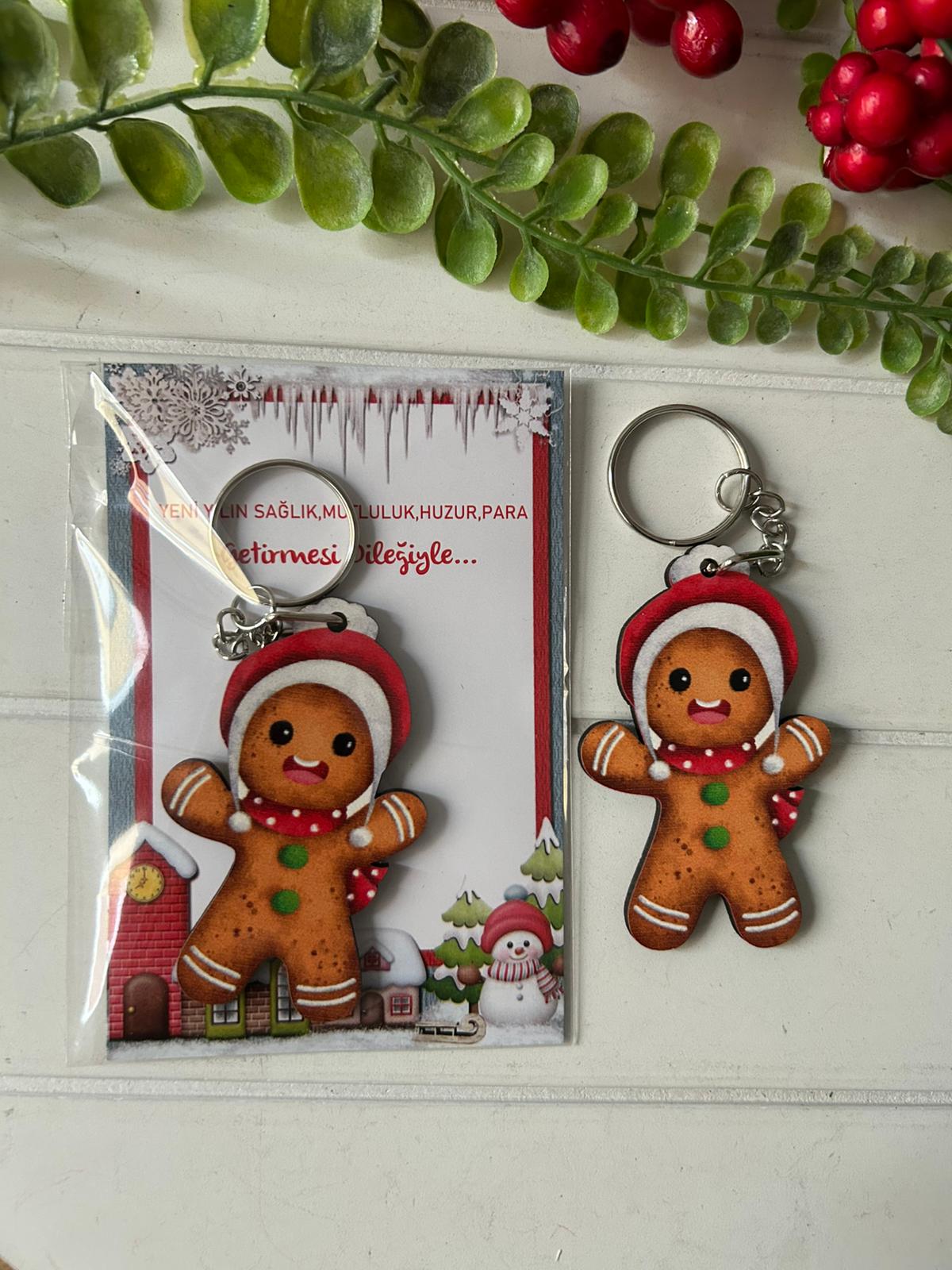 Noel -Yeni Yıl-Şekilli Ahşap Anahtarlık