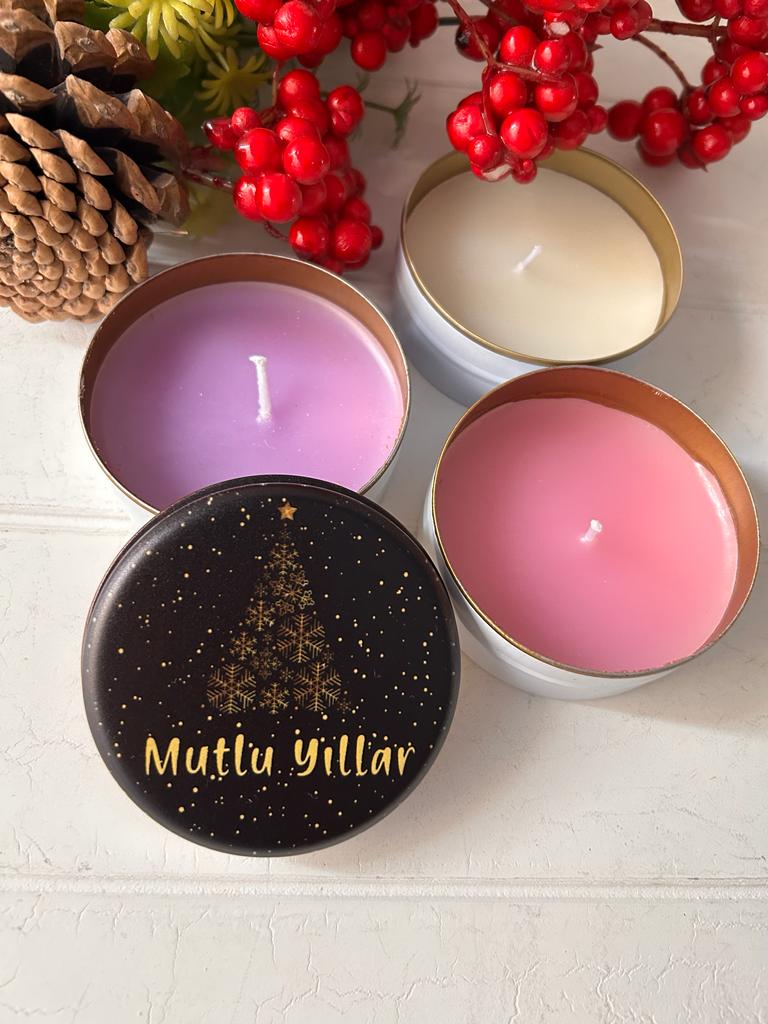 Yılbaşı-Noel-Yeni Yıl Mumlu  Mini Metal Kutu