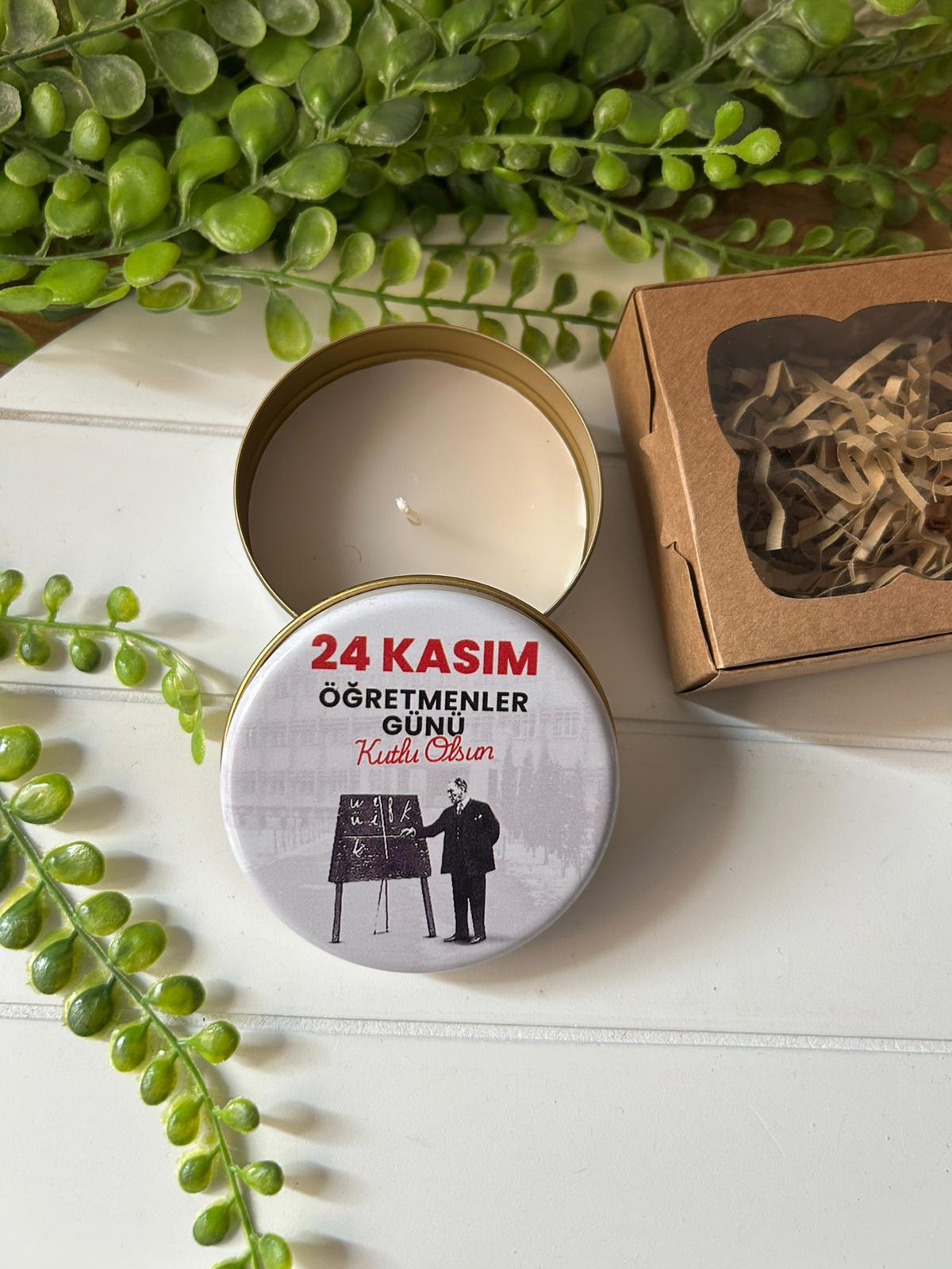 Atatürk-Öğretmenler Günü  Mumlu  Mini Metal Kutu