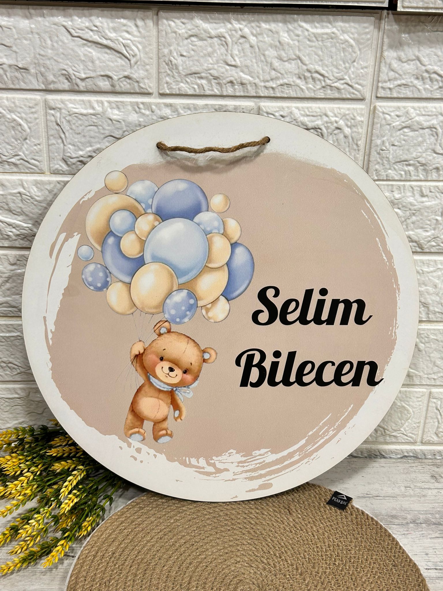 Ayıcık  Temalı 38 cm Ahşap Kapı Süsü