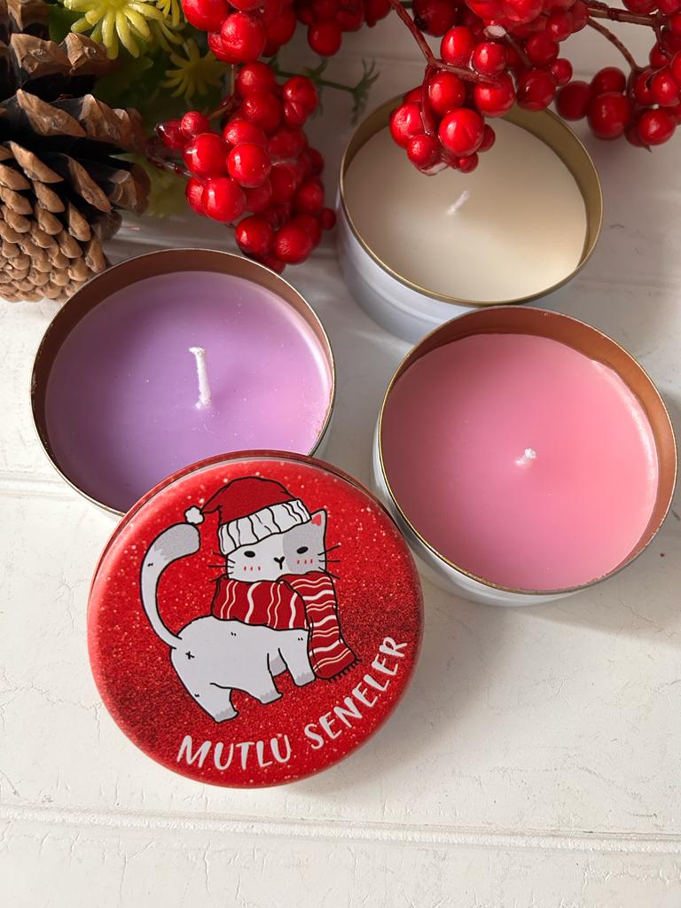 Yılbaşı-Noel-Yeni Yıl Mumlu  Mini Metal Kutu