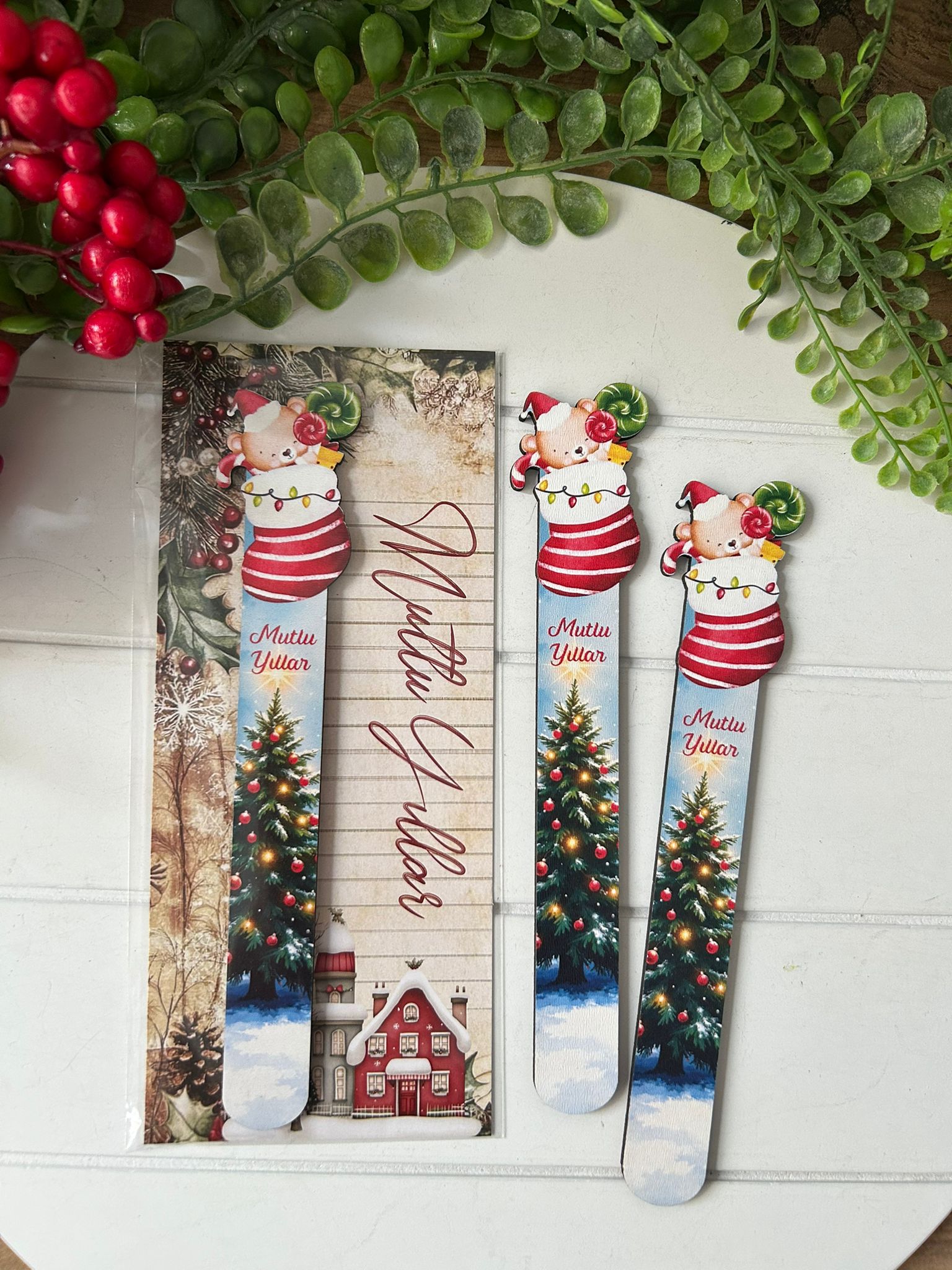 Ahşap Kitap Ayraçları -Noel Yeni Yıl Temalı