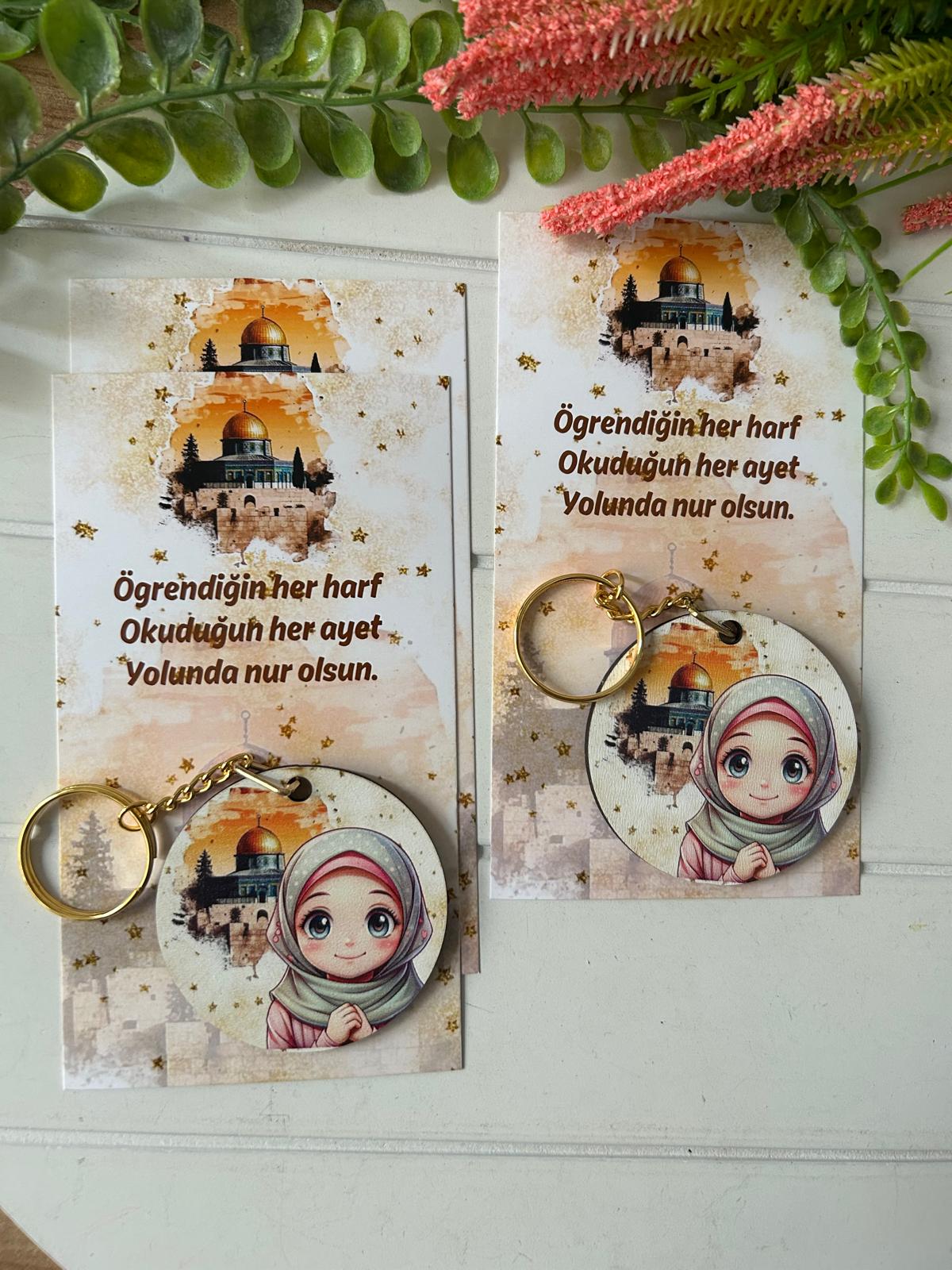 Mescidi  Aksa Temalı Ahşap  Yuvarlak Anahtarlık