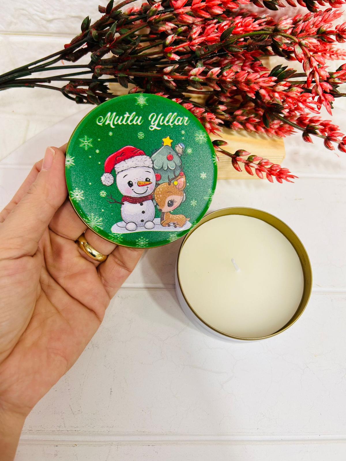Yılbaşı-Noel-Yeni Yıl Mumlu  Mini Metal Kutu