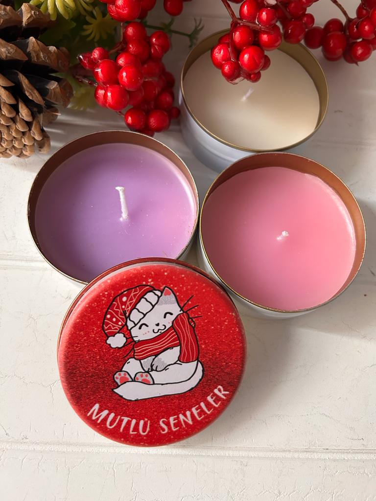 Yılbaşı-Noel-Yeni Yıl Mumlu  Mini Metal Kutu