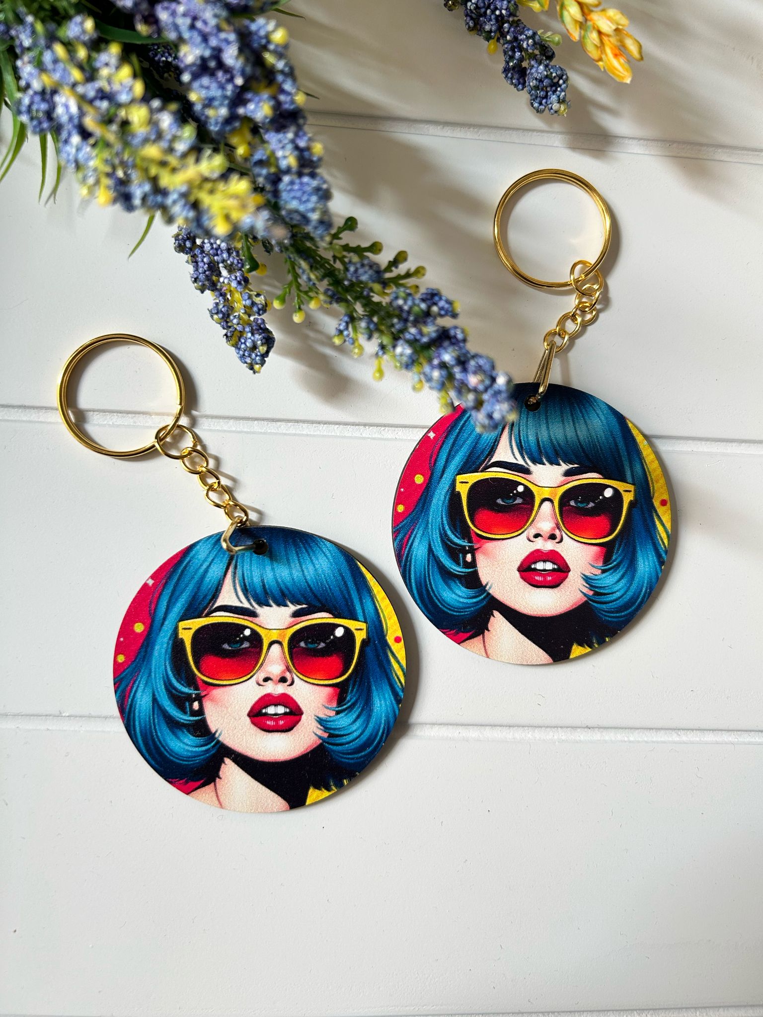 Anne-Kadın-Kız Pop Art  Temalı Ahşap Anahtarlık