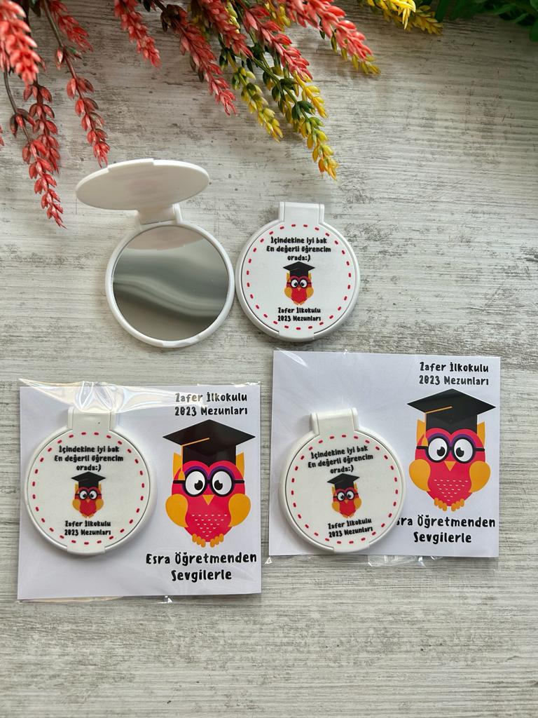 MEZUNİYET BAYKUŞ TEMALI YUVARLAK PLEKSİ AYNA