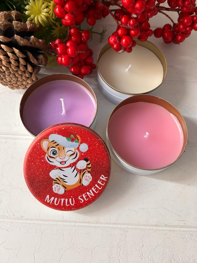 Yılbaşı-Noel-Yeni Yıl Mumlu  Mini Metal Kutu