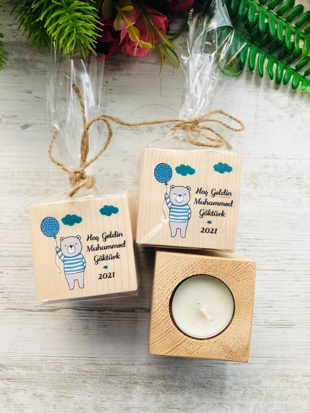 Ayıcıklı  Ahşap  Mumluk