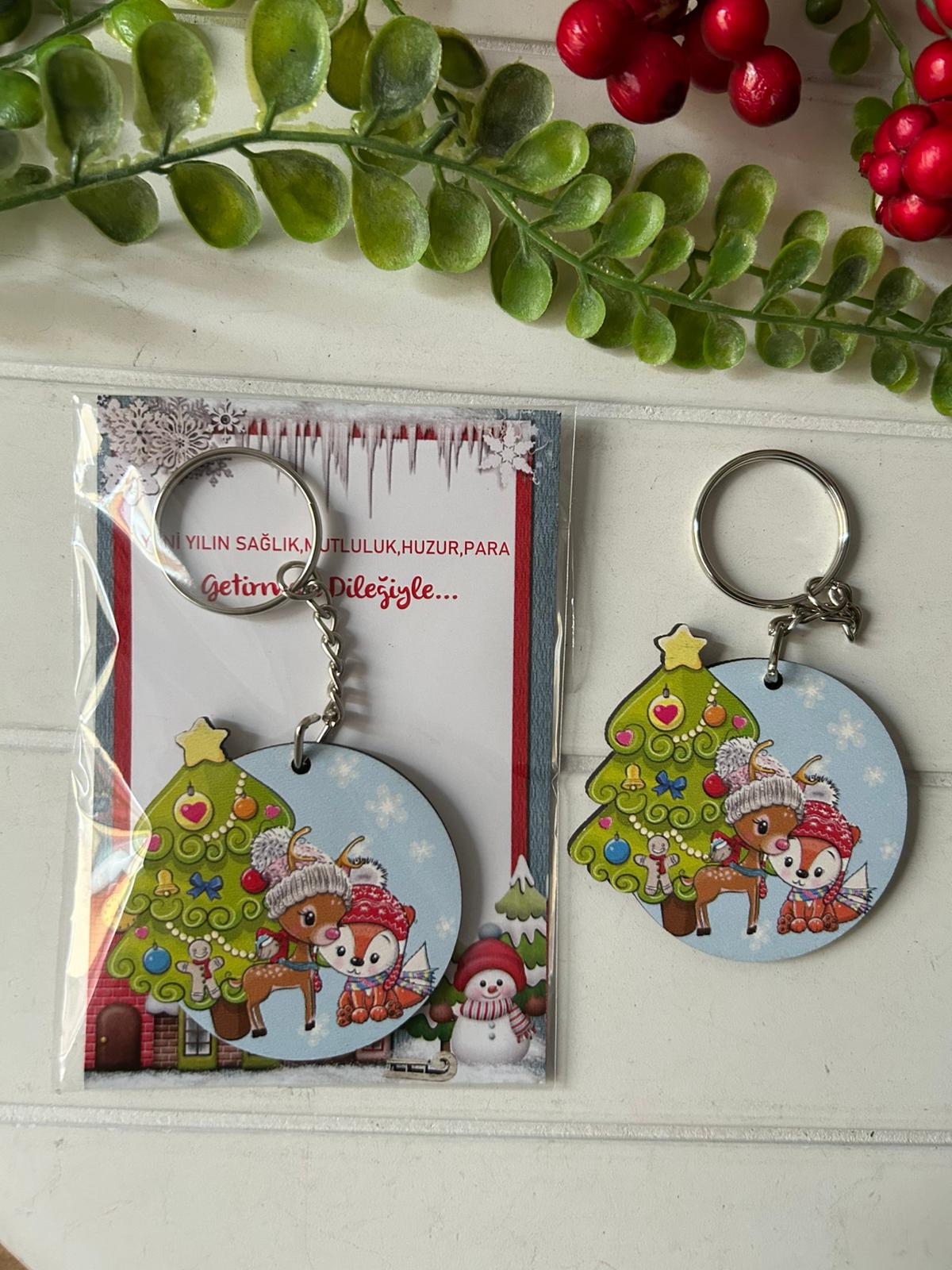 Noel -Yeni Yıl-Şekilli Ahşap Anahtarlık