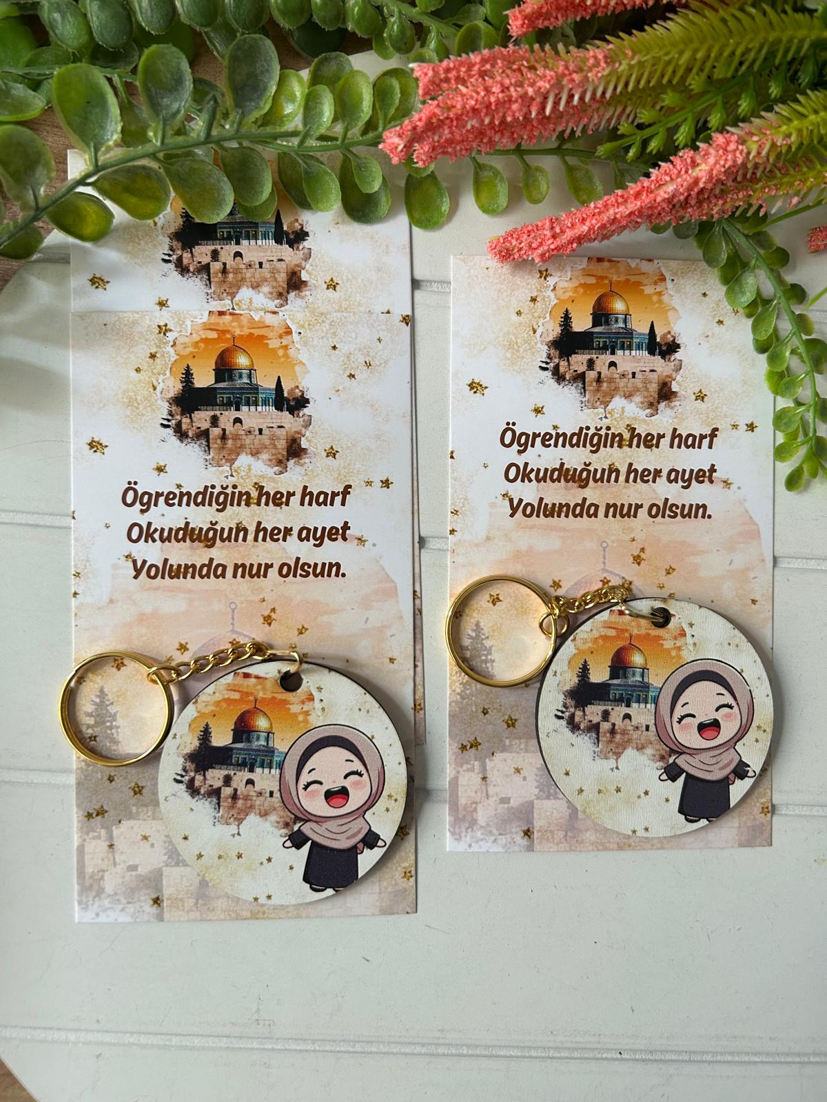 Mescidi  Aksa Temalı Ahşap  Yuvarlak Anahtarlık