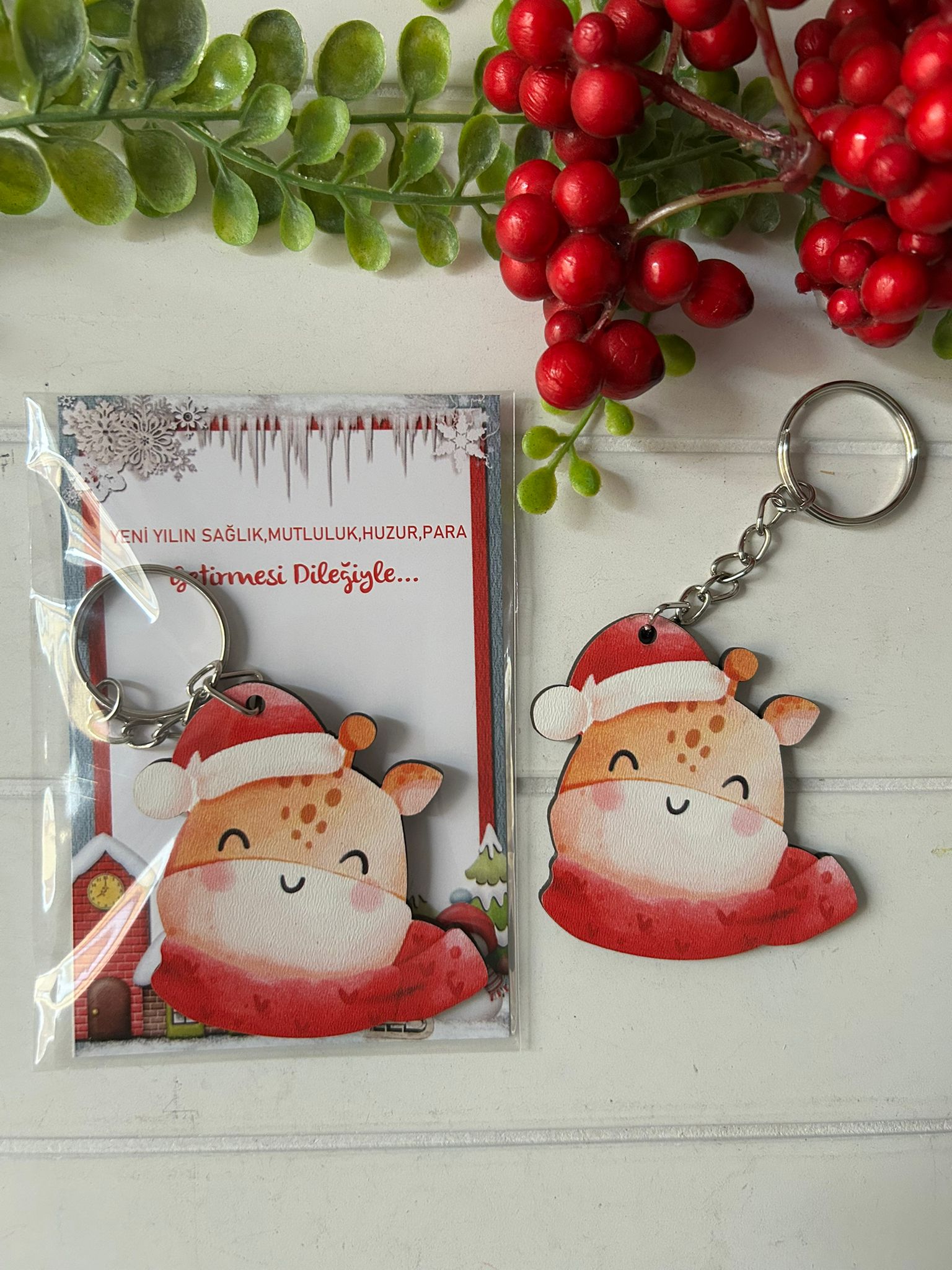 Noel -Yeni Yıl-Şekilli Ahşap Anahtarlık
