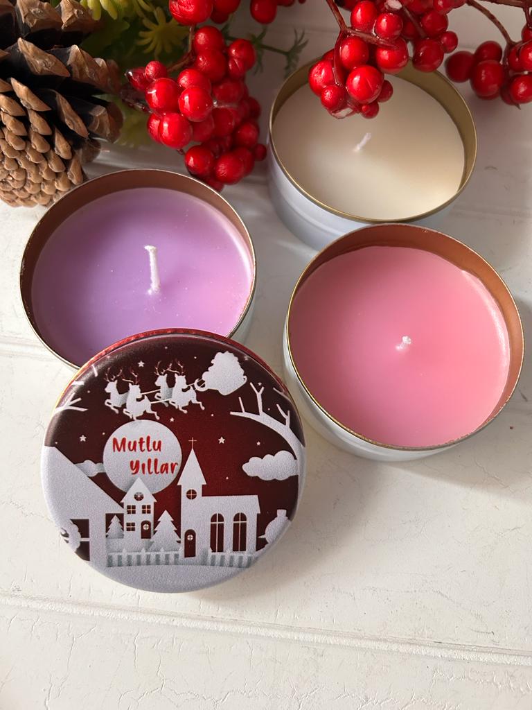 Yılbaşı-Noel-Yeni Yıl Mumlu  Mini Metal Kutu