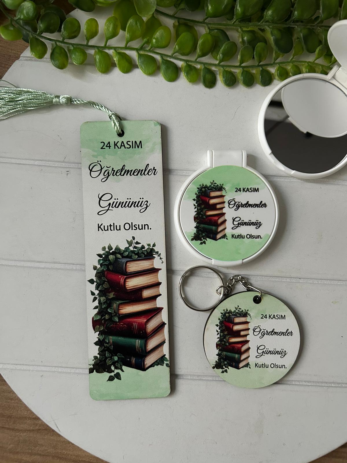 3'lü Öğretmenler Günü Set ( Ayna+Ayraç+Anahtarlık )