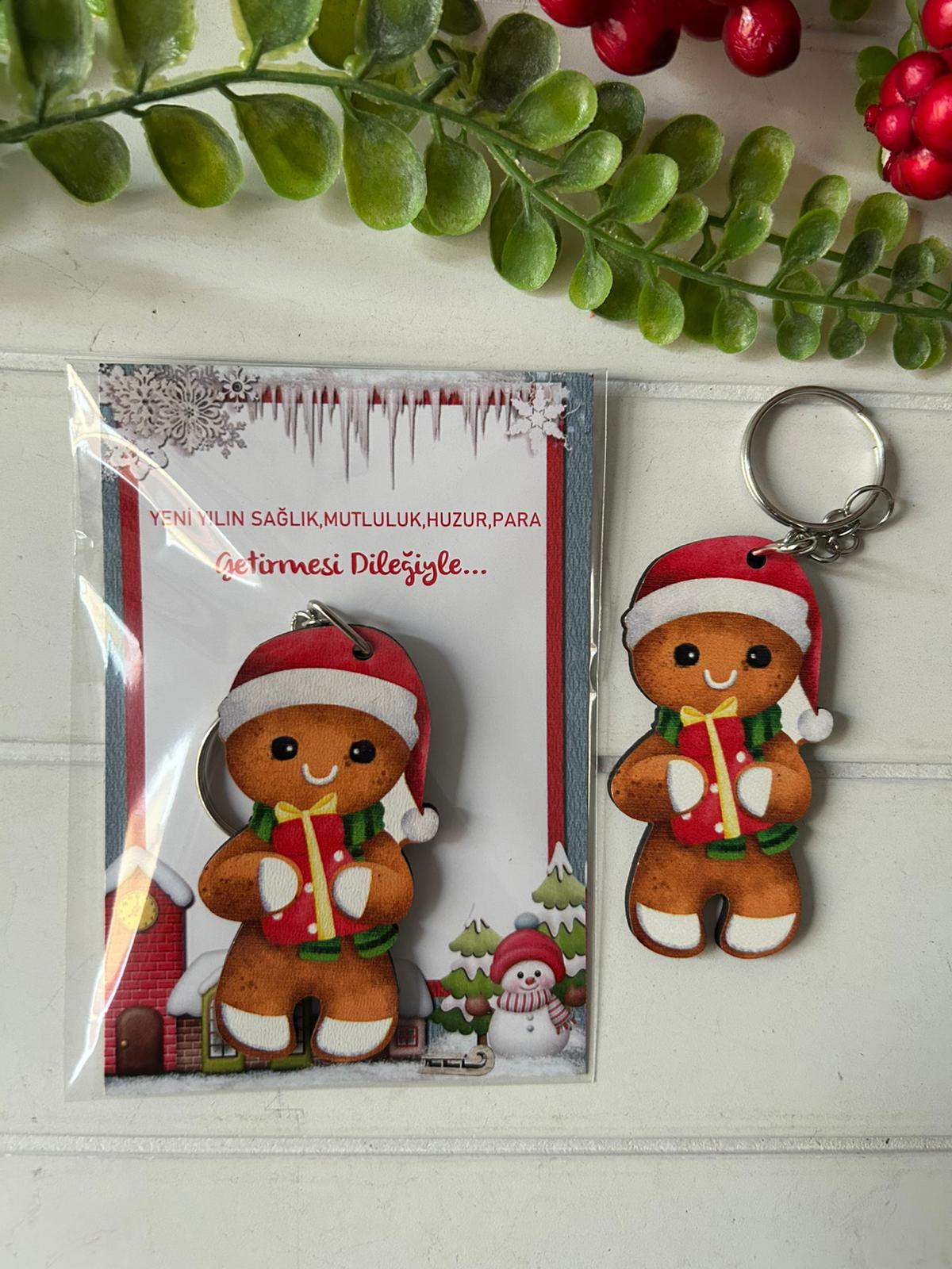 Noel -Yeni Yıl-Şekilli Ahşap Anahtarlık