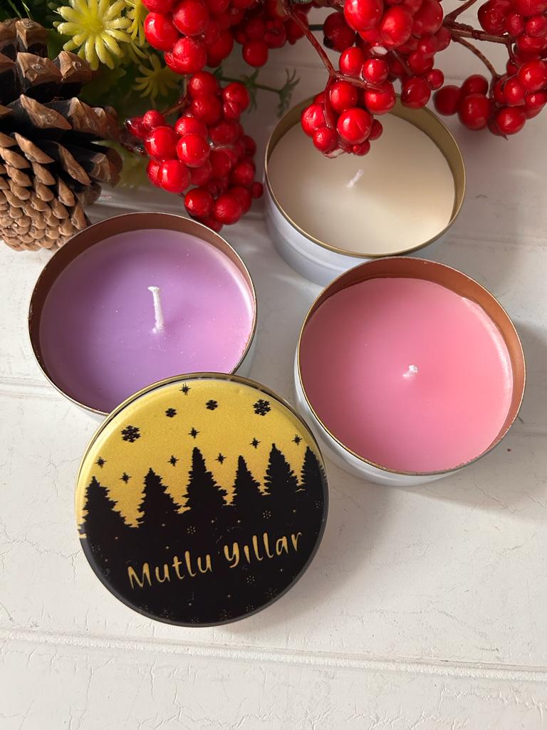 Yılbaşı-Noel-Yeni Yıl Mumlu  Mini Metal Kutu