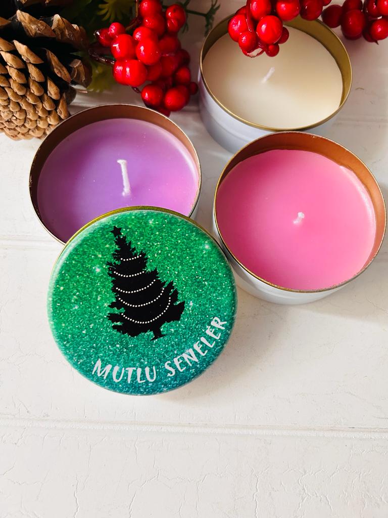 Yılbaşı-Noel-Yeni Yıl Mumlu  Mini Metal Kutu