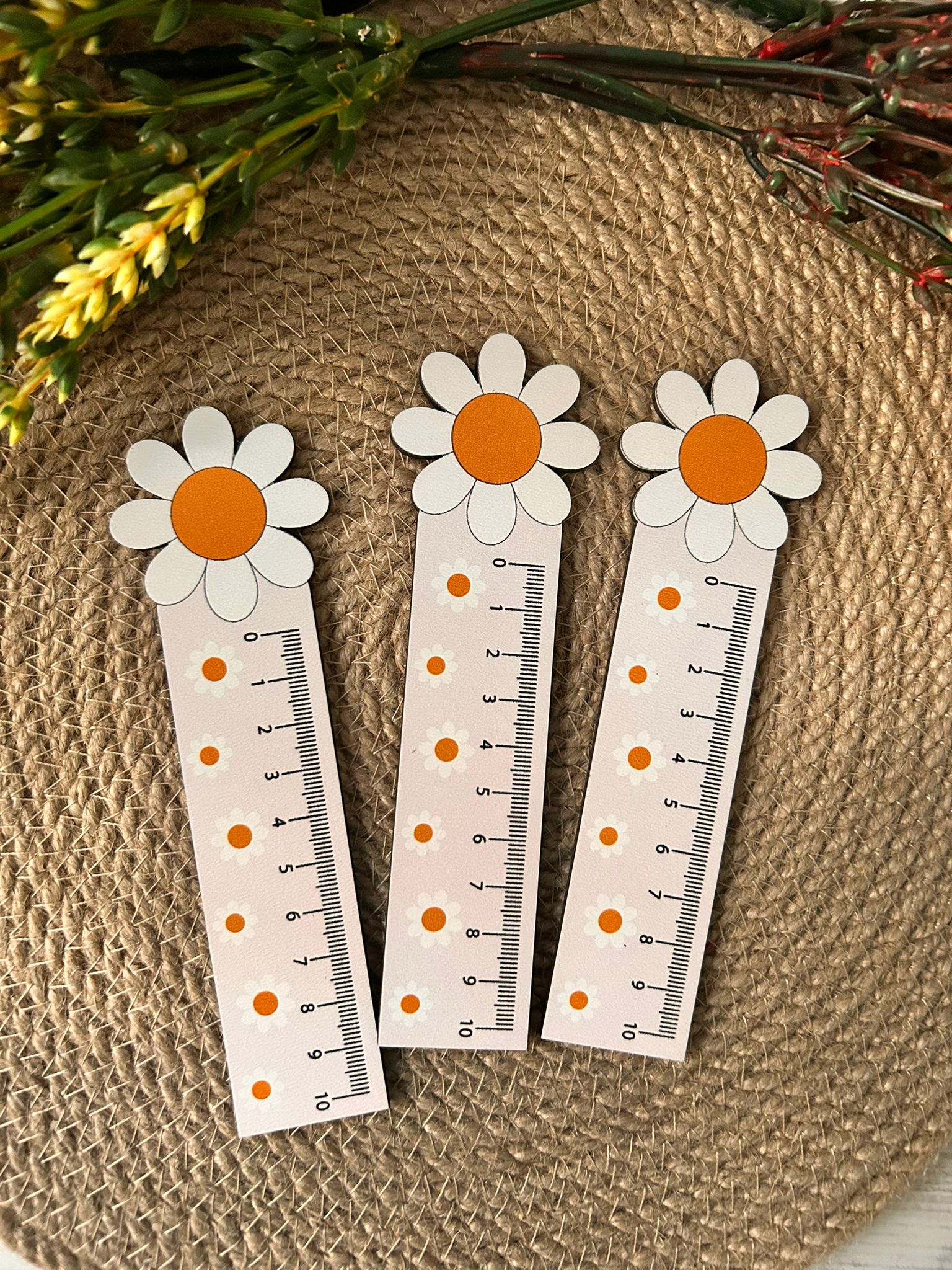 10 cm Ahşap Cetvel Papatya Temalı