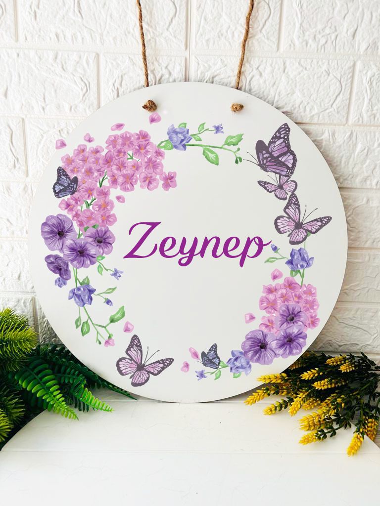 38 cm Ahşap Kapı Süsü-Ortanca Çiçek Temalı