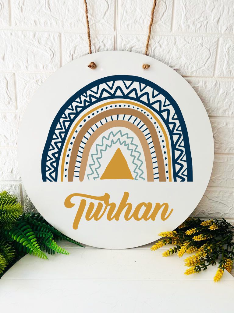 38 cm Ahşap Kapı Süsü-Bohem Gökkuşağı Temalı