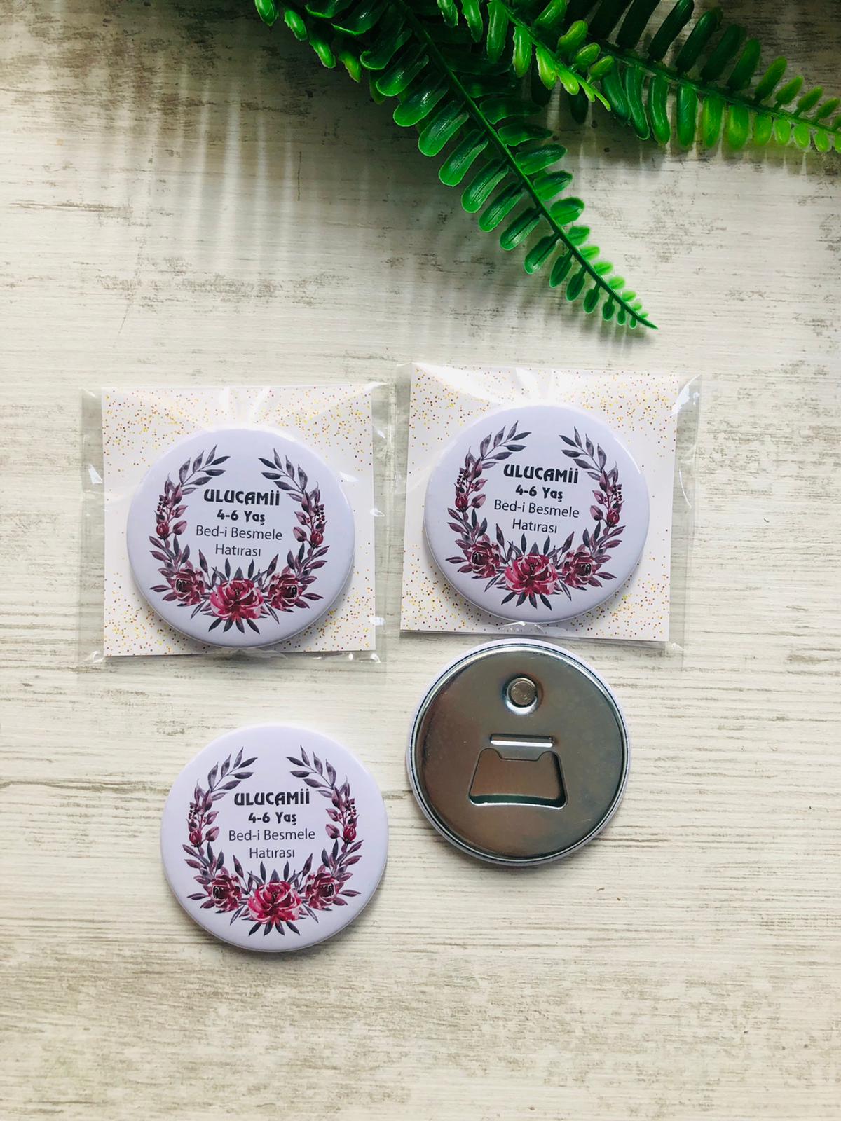 Buton Açacak Magnet Bordo Çiçekli