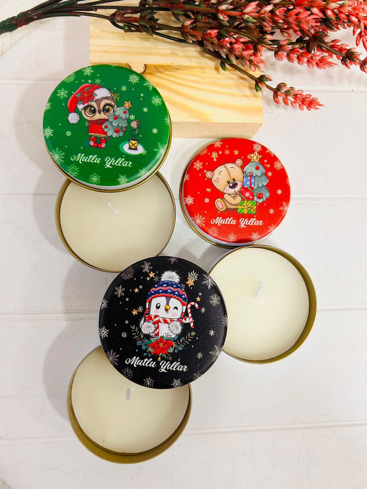 Yılbaşı-Noel-Yeni Yıl Mumlu  Mini Metal Kutu