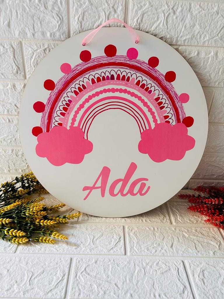 38 cm Ahşap Kapı Süsü-Pembe Gökkuşağı