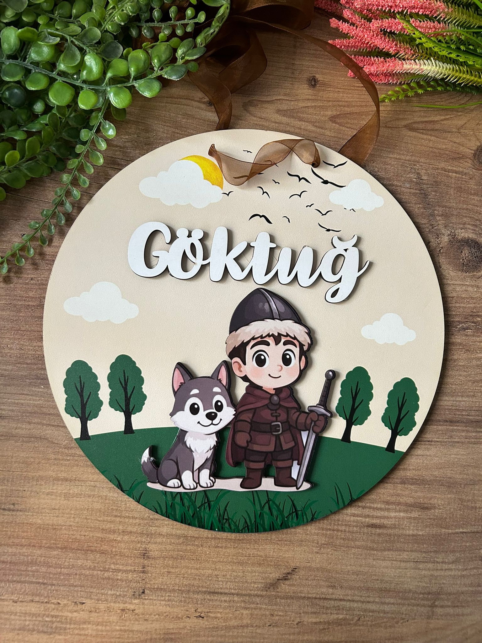 Yavru Kurt Temalı 30 cm Ahşap Kapı Süsü
