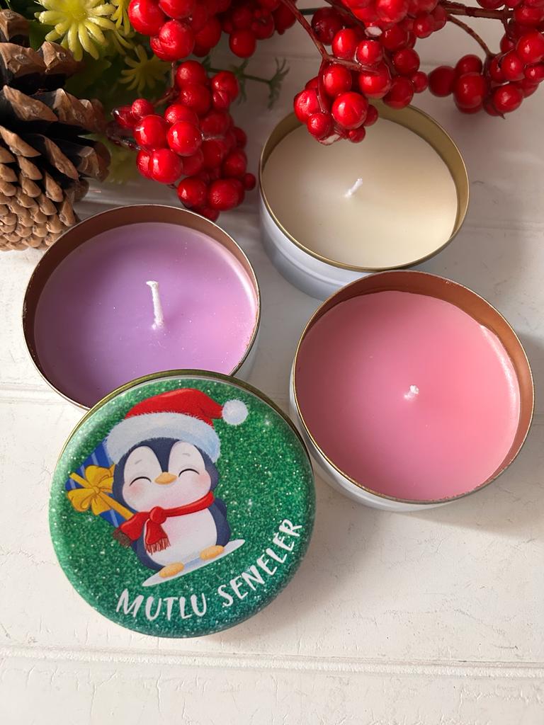 Yılbaşı-Noel-Yeni Yıl Mumlu  Mini Metal Kutu