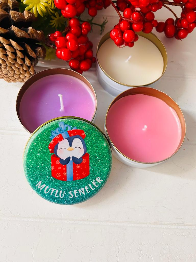 Yılbaşı-Noel-Yeni Yıl Mumlu  Mini Metal Kutu