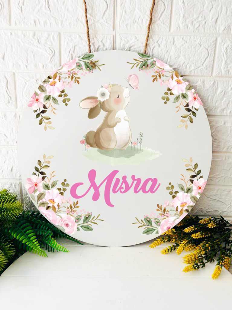 38 cm Ahşap Kapı Süsü- Tavşan Temalı