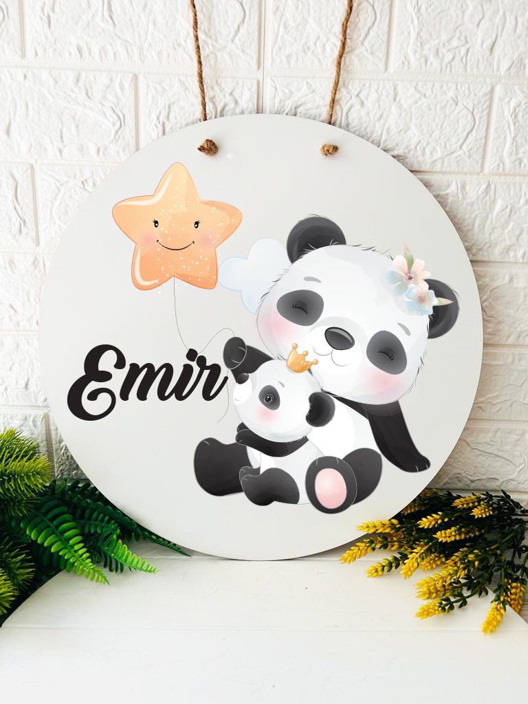 38 cm Ahşap Kapı Süsü-Panda Temalı