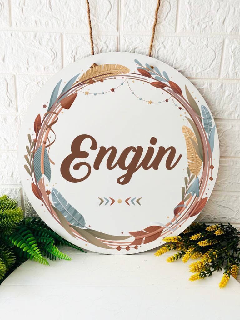 38 cm Ahşap Kapı Süsü- Bohem KuşTüyü