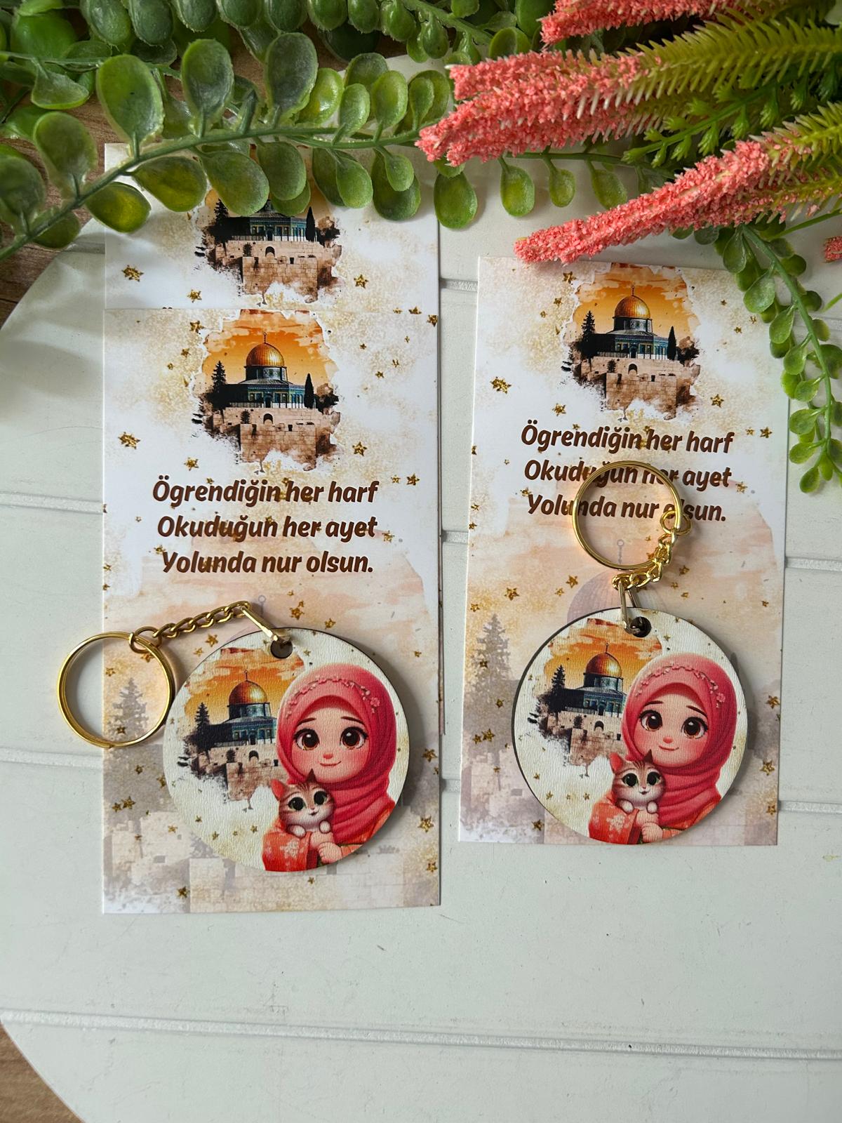 Mescidi  Aksa Temalı Ahşap  Yuvarlak Anahtarlık