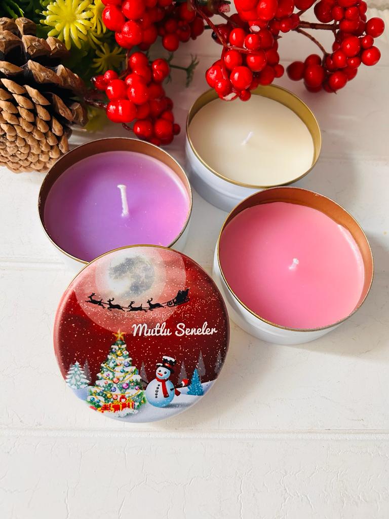 Yılbaşı-Noel-Yeni Yıl Mumlu  Mini Metal Kutu
