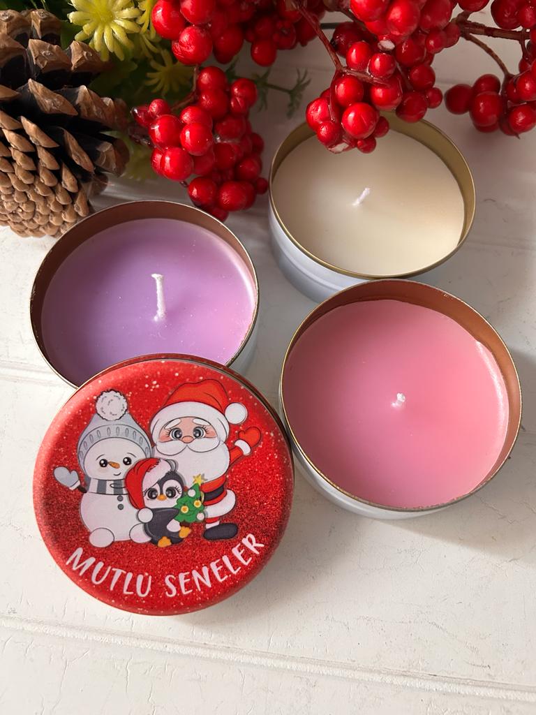 Yılbaşı-Noel-Yeni Yıl Mumlu  Mini Metal Kutu