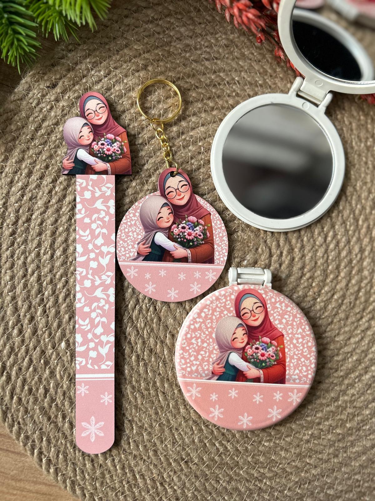 Kuran Okuyorum Hediyelik 3 lü SeT ( Büyük boy ayna, ayraç  ve anahtarlık  )