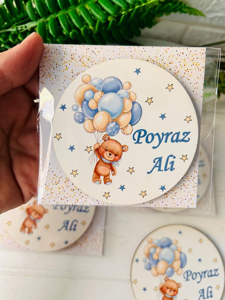 Çok Balonlu Ayıcık Temalı  3 mm Ahşap Magnet