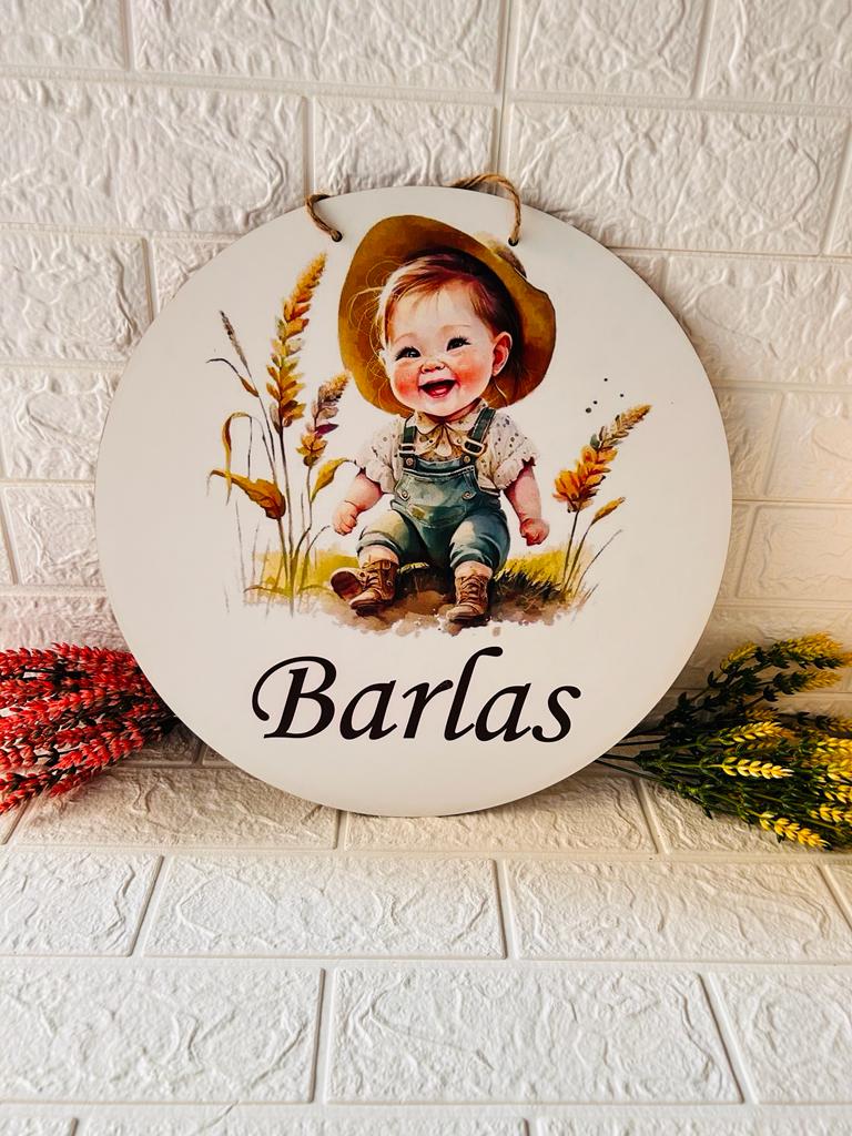 38 cm Ahşap Kapı Süsü-Erkek Bebek
