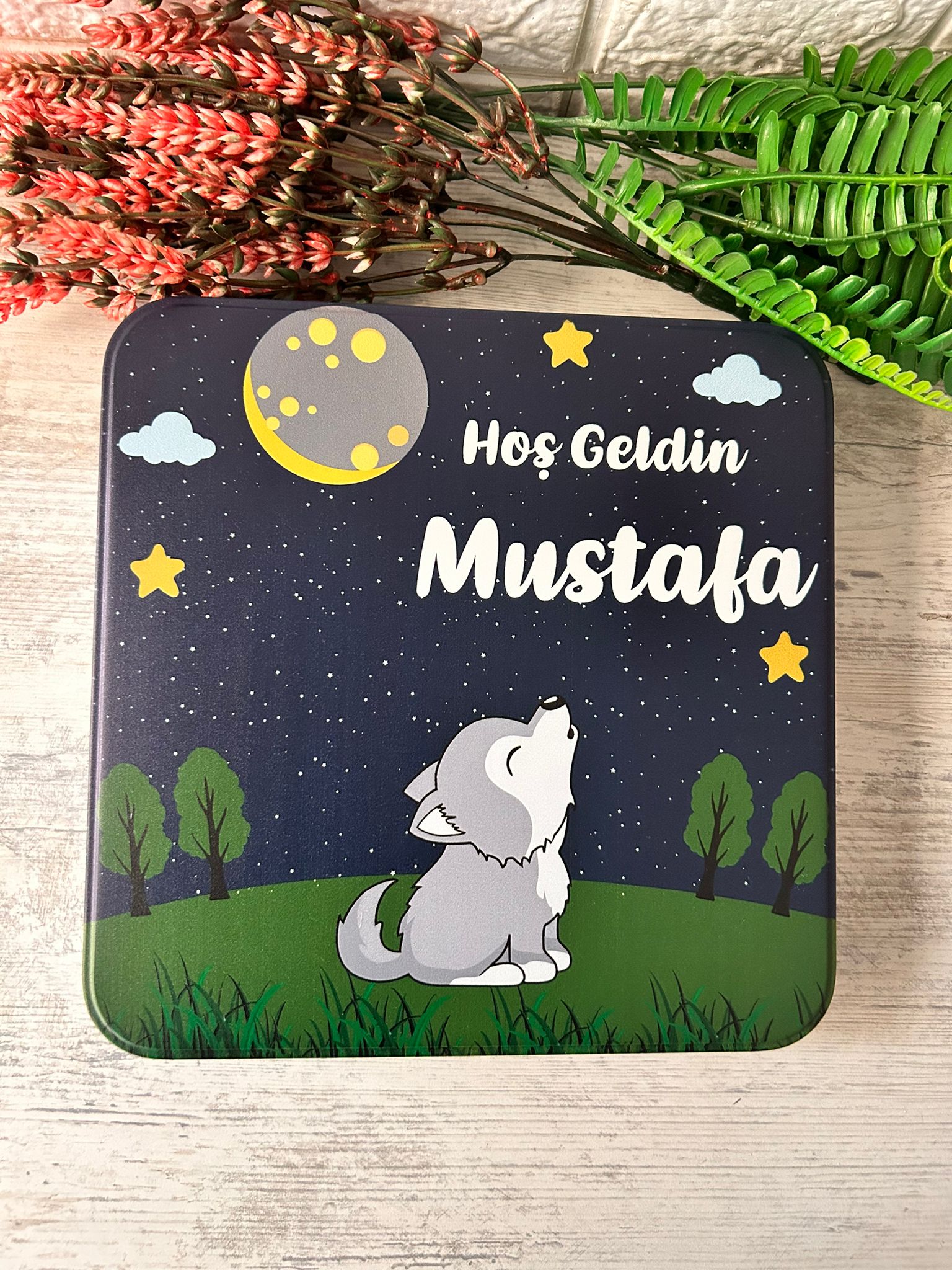 Yavru Kurt Temalı Uv Baskılı Boş Metal Kutu Kare